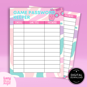 Gaming Password Tracker Printable